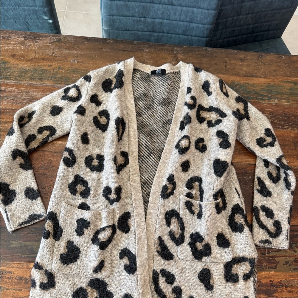 Leopard Print Open Front Cardigan Sweater